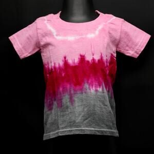Girls T-Shirt Size 6T Pink Grey Ombré Tie Dye Soft Unique OOAK Hippie Brand New